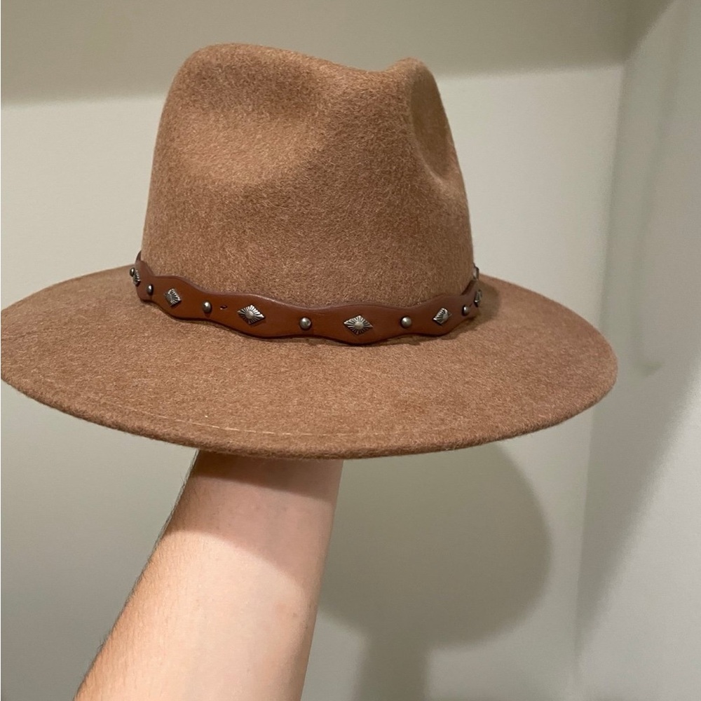 Brown Wide Brim Hat with Studded Band